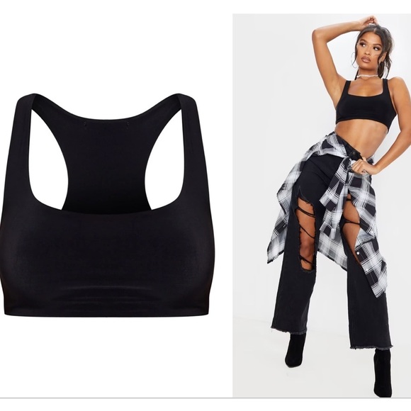 Pretty Little Things Black Slinky Racer Back Crop Top, NWT size 10 - Picture 2 of 10